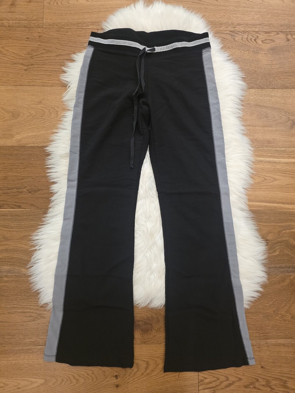 Vintage Low Rise Black Lounge Pants with Gray Side Stripes
